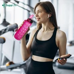 Supplife Waterfles Met Tijdmarkering - 1 Liter Drinkfles - Motivatie Waterfles - Met Rietje - Volwassenen - Kinderen - Roze - Black Friday 2022 -CeLaVi winkel 550x550 230