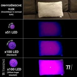 TIKKENS UV Lamp XXL - UV Zaklamp -100 Ultraviolet LED's - Blacklight Zaklamp - Detector Urine/Vals Geld/Overige Vlekken - 395nm -CeLaVi winkel 550x550 236