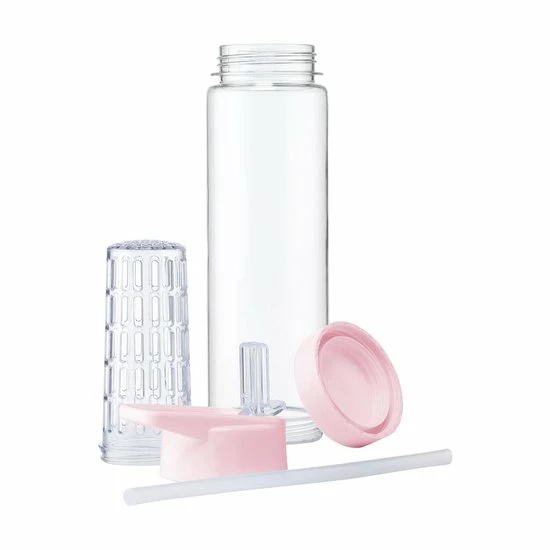 Happyshopper Waterfles Met Rietje En Fruit Filter | Roze 4 Happyshopper Waterfles Met Rietje En Fruit Filter | Roze - Afbeelding 2
