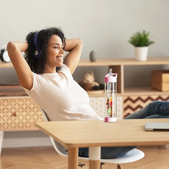 Happyshopper Waterfles Met Rietje En Fruit Filter | Roze 6 Happyshopper Waterfles Met Rietje En Fruit Filter | Roze - Afbeelding 4