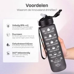 Innovaland Motivatie Waterfles Zwart - 1 Liter Drinkfles - Waterfles Met Rietje - Waterfles Met Tijdmarkering - BPA Vrij - Volwassenen - Kinderen - Vaderdag Cadeau - Geschenk - Cadeau Voor Man - Vrouw - Sinterklaas Cadeautjes - Mannen - Vrouwen -CeLaVi winkel 550x550 311