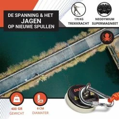 Enjoij Magneetvissen Set 170KG - Magneetvissen Magneet - Vismagneet Met Touw - Karabijnhaak - 20m Touw - Neodymium Magneten - Handschoenen - Schroefdraadborgmiddel - Doekje - Tape - Luxe Versie - Zwart -CeLaVi winkel 550x550 409
