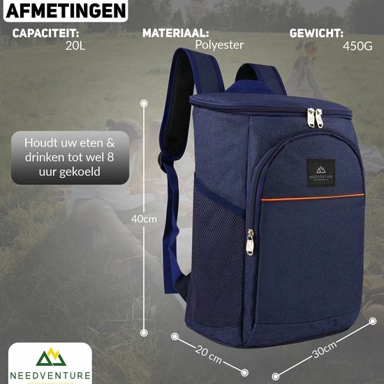 Needventure Koeltas - Lunchtas - Koelrugtas - Picknicktas - 20 Liter - Flessenhouder - Bieropener - Blauw 6 Needventure Koeltas - Lunchtas - Koelrugtas - Picknicktas - 20 Liter - Flessenhouder - Bieropener - Blauw - Afbeelding 4