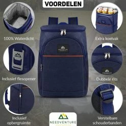 Needventure Koeltas - Lunchtas - Koelrugtas - Picknicktas - 20 Liter - Flessenhouder - Bieropener - Blauw 16 Needventure Koeltas - Lunchtas - Koelrugtas - Picknicktas - 20 Liter - Flessenhouder - Bieropener - Blauw -CeLaVi winkel 550x550 451