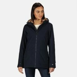 Bergonia II Waterdichte, Geïsoleerde Regenjas Met Capuchon Van Regatta Voor Dames, Outdoorjas, Marineblauw Blauw