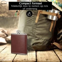 Malony Luxe Heupfles - RVS - 200 Ml - Veldfles - Drinkfles - Flacon - PU Leer - Giftbox - Donker Bruin -CeLaVi winkel 550x550 528