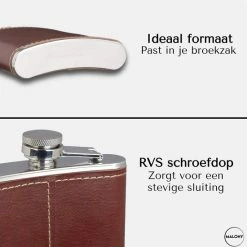 Malony Luxe Heupfles - RVS - 200 Ml - Veldfles - Drinkfles - Flacon - PU Leer - Giftbox - Donker Bruin -CeLaVi winkel 550x550 531