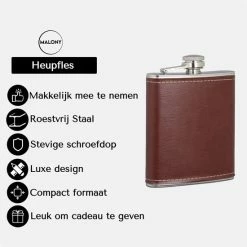 Malony Luxe Heupfles - RVS - 200 Ml - Veldfles - Drinkfles - Flacon - PU Leer - Giftbox - Donker Bruin -CeLaVi winkel 550x550 532