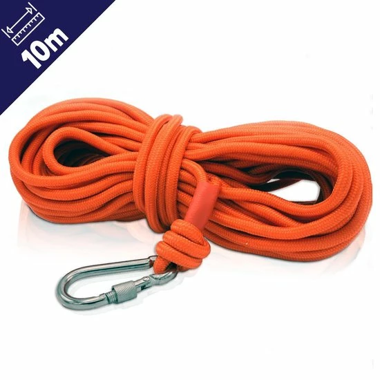 Magfishion Vismagneet Touw - 10 Meter Lang - Karabijnhaak - 500 KG Trekkracht - Dik Touw Met Musketonhaak - Oranje 3 Magfishion Vismagneet Touw - 10 Meter Lang - Karabijnhaak - 500 KG Trekkracht - Dik Touw Met Musketonhaak - Oranje