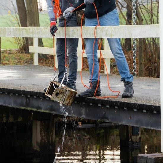 Magfishion Vismagneet Touw - 10 Meter Lang - Karabijnhaak - 500 KG Trekkracht - Dik Touw Met Musketonhaak - Oranje 6 Magfishion Vismagneet Touw - 10 Meter Lang - Karabijnhaak - 500 KG Trekkracht - Dik Touw Met Musketonhaak - Oranje - Afbeelding 4