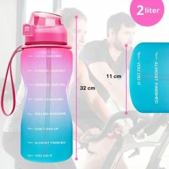 FLOOQ - Waterfles - Bidon - Sportdrankfles - Grote Waterfles - Rietje - 2 Liter - Lekvrij - Tijdsmarkering - Motivatie Waterfles - Blauw/Roze -CeLaVi winkel 550x550 557