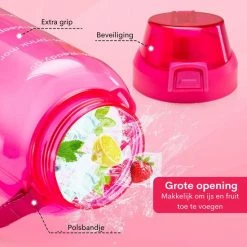 FLOOQ - Waterfles - Bidon - Sportdrankfles - Grote Waterfles - Rietje - 2 Liter - Lekvrij - Tijdsmarkering - Motivatie Waterfles - Blauw/Roze -CeLaVi winkel 550x550 558