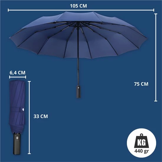 Famson Stormparaplu Opvouwbaar - Paraplu - Automatische Stormparaplu - Windproof - 10 Ribben 5 Famson Stormparaplu Opvouwbaar - Paraplu - Automatische Stormparaplu - Windproof - 10 Ribben - Afbeelding 3