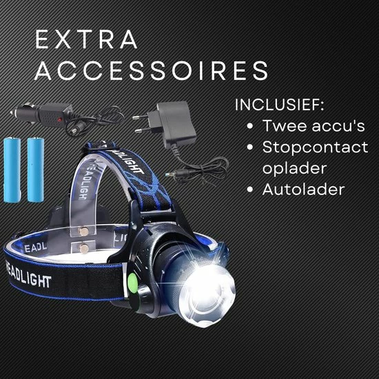 Novity® Ultrakrachtige Militaire Hoofdlamp Oplaadbaar - 500 Meter Bereik - UNIEKE ZOOM Functie - Waterdicht - INCLUSIEF Twee Accu's 5 Novity® Ultrakrachtige Militaire Hoofdlamp Oplaadbaar - 500 Meter Bereik - UNIEKE ZOOM Functie - Waterdicht - INCLUSIEF Twee Accu's - Afbeelding 3