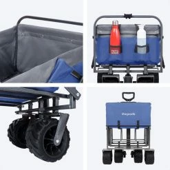 LifeGoods Bolderkar - Opvouwbaar - 80KG Draagkracht - 94L - Inklapbare Bolderwagen/Transportwagen - 2 Standen - Wasbaar Polyester - 98x45cm - Blauw/Grijs -CeLaVi winkel 550x550 744