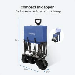 LifeGoods Bolderkar - Opvouwbaar - 80KG Draagkracht - 94L - Inklapbare Bolderwagen/Transportwagen - 2 Standen - Wasbaar Polyester - 98x45cm - Blauw/Grijs -CeLaVi winkel 550x550 748
