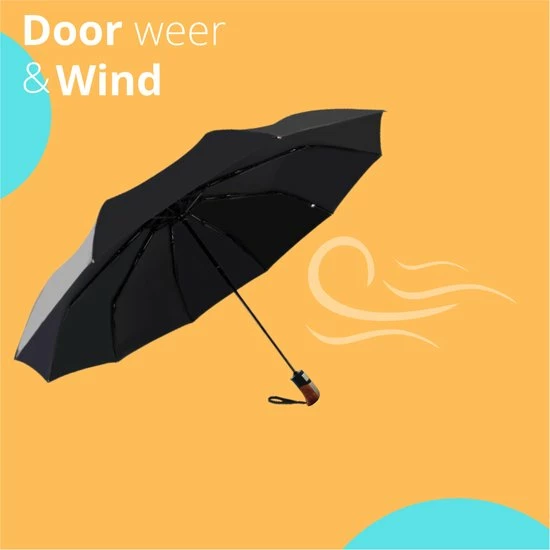Bushifi Stormparaplu Paraplu - Opvouwbaar - Zwart - 10 Panelen - Polsband 4 Bushifi Stormparaplu Paraplu - Opvouwbaar - Zwart - 10 Panelen - Polsband - Afbeelding 2