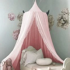 OldPAPA Prinses Bed, Klamboe Voor Kinderen Babybedje, Ronde Koepel Kinderen Binnen Buiten Kasteel Speeltent, Decoratie Leeshoek, Katoenen Linnen, Roze -CeLaVi winkel 550x550 791