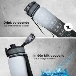 Nimma Motivatie Waterfles - 1 Liter Drinkfles - Met Tijdmarkeringen En Fruitfilter - Zwart Wit -CeLaVi winkel 550x550 8