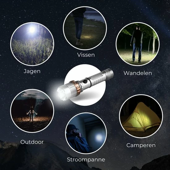 Rebela | Led Zaklamp Oplaadbaar | Flashlight | Aluminium | Waterproof | Inclusief Oplaadbare Batterij | High-Mid-Low-Strobe-SOS | T6 LED Police Flashlight 10 Rebela | Led Zaklamp Oplaadbaar | Flashlight | Aluminium | Waterproof | Inclusief Oplaadbare Batterij | High-Mid-Low-Strobe-SOS | T6 LED Police Flashlight - Afbeelding 8