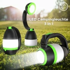 B.K.Licht - LED Kampeerlamp - Zaklamp - 3 In 1 Zaklantaarn Voor Kinderen - Tafellamp - Tentlamp - Opvouwbaar - Zwart Groen - 140 Lumen - IP20 -CeLaVi winkel 550x550 854