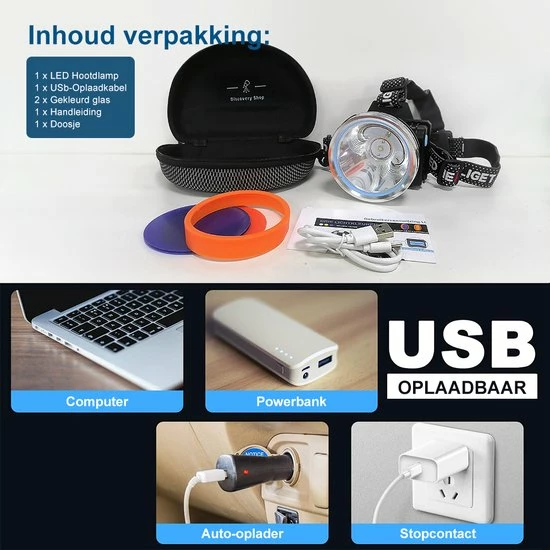 Discovery Shop XXL Ultrakrachtige LED Hoofdlamp Schijnwerper Met Aan/Uit-sensor | Zware Bouwlamp | Grote Pasvorm | 800 Meter Bereik | Waterbestendig | USB-Oplaadbaar INCLUSIEF Hardcase Opbergtas 6 Discovery Shop XXL Ultrakrachtige LED Hoofdlamp Schijnwerper Met Aan/Uit-sensor | Zware Bouwlamp | Grote Pasvorm | 800 Meter Bereik | Waterbestendig | USB-Oplaadbaar INCLUSIEF Hardcase Opbergtas - Afbeelding 4