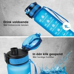Nimma Motivatie Waterfles - 1 Liter Drinkfles - Met Tijdmarkeringen En Fruitfilter - Blauw -CeLaVi winkel 550x550 897