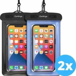 Waterdichte Telefoonhoesjes - Drybag Set Van 2 Stuks - Onderwater Hoesje Telefoon Voor Alle Telefoons - Waterdicht Telefoonhoesje Earkings - Zwart & Donker Blauw