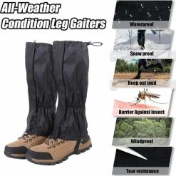 LIXIN Waterdichte Gaiters - Gamaschen - Zwart - Voor Mannen En Vrouwen - Waterdicht En Verstelbaar - Wandelen - Jagen - Bergbeklimmen - Sneeuwschoenwandelen - Outdoor Accessoires -CeLaVi winkel 550x553