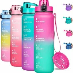 Merkloos Molly's® Drinkfles - Luxe Drinkfles - Water Bottle - Waterfles 1 Liter - Bidon- Motivatie Drinkfles Roze/Blauw - BLACK FRIDAY 2022