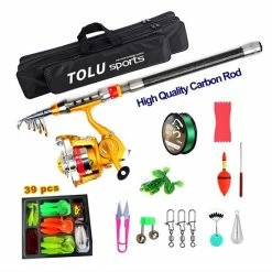 Woegel Hengelset – Complete Visset – Vishengel + Accessoires – Werpmolen 50 Meter - Hengel Van 2,1meter Inschuifbaar – Voor Beginners En Gevorderden - Uitgebreide Set - Carbon-goud