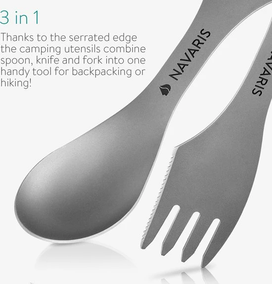 Navaris Spork - Campingbestek Van Titanium - Vork, Mes En Lepel In één - Bestek Voor Onderweg En Op Reis - Lichtgewicht - Inclusief Bewaarzakje 7 Navaris Spork - Campingbestek Van Titanium - Vork, Mes En Lepel In één - Bestek Voor Onderweg En Op Reis - Lichtgewicht - Inclusief Bewaarzakje - Afbeelding 5