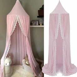 OldPAPA Prinses Bed, Klamboe Voor Kinderen Babybedje, Ronde Koepel Kinderen Binnen Buiten Kasteel Speeltent, Decoratie Leeshoek, Katoenen Linnen, Roze -CeLaVi winkel 550x577 15