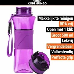 Drinkfles Herbruikbare Waterfles | 500 Ml Paars | Vaatwasserbestendig Drinkbus Bidon | King Mungo KMDF005 -CeLaVi winkel 550x586 5
