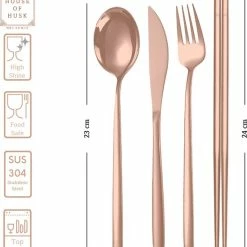 House Of Husk Reisbestek - Reis Bestekset - Chopsticks - Metalen Rietjes Met Borstel - Lepel - Vaatwasserbestendig - RVS - 7 Delig - Rose Goud -CeLaVi winkel 550x591 1