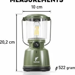 Favour L0818 Retro Camping Lamp Oplaadbaar LED, 320 Lumen, IP64 Waterdicht, Draagbare Kampeerlamp, Tentlamp, Acculamp, Traploos Dimbare Lamp Incl. Kaarslicht-modus, Groen -CeLaVi winkel 550x591 3