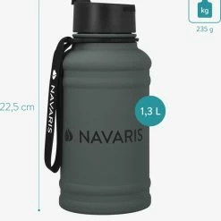 Navaris Fitness Drinkfles 1,3 Liter - Lichte Waterfles Van Roestvrij Staal Grijs - Grote Grijze Waterfles RVS Voor Sport, Fitness, Yoga En Kamperen -CeLaVi winkel 550x596 8