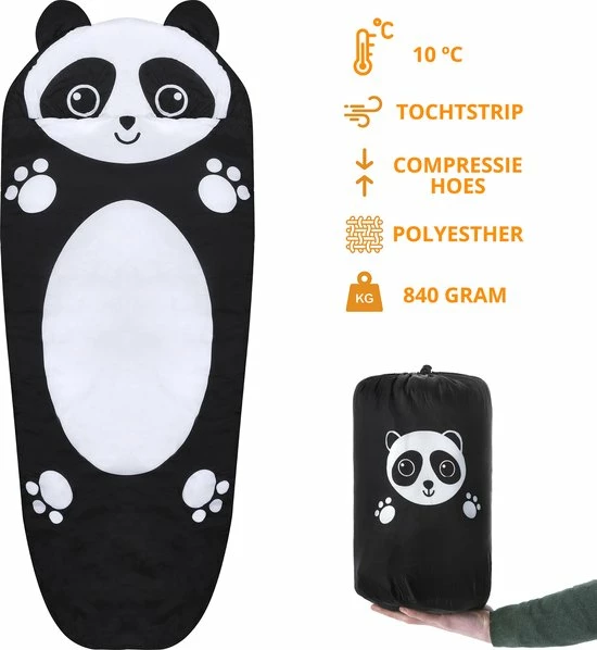 Dutch Mountains Kinderslaapzak Panda - 170 X 70cm Polyester - Zacht En Lichtgewicht - Opberghoes 3 Dutch Mountains Kinderslaapzak Panda - 170 X 70cm Polyester - Zacht En Lichtgewicht - Opberghoes
