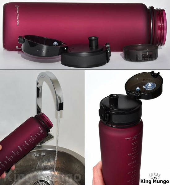 King Mungo Drinkfles - Sport Bidon Drinkbus - 1 Liter - Paars/Rood 8 King Mungo Drinkfles - Sport Bidon Drinkbus - 1 Liter - Paars/Rood - Afbeelding 6