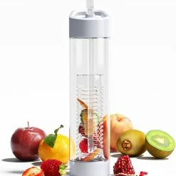 Happyshopper Waterfles Met Rietje - Fruit Filter - Tritan Drinkfles - Volwassenen - Wit