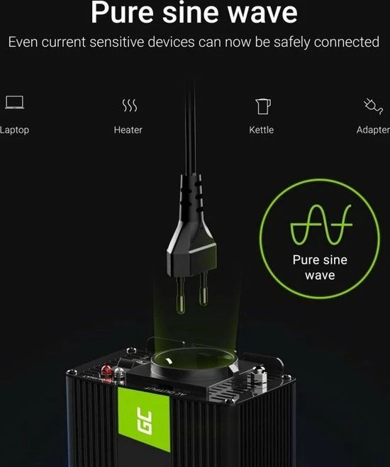 GREEN CELL Voltage Auto Omvormer 12V Naar 230V, 300W Zuivere Sinus Golf. 6 GREEN CELL Voltage Auto Omvormer 12V Naar 230V, 300W Zuivere Sinus Golf. - Afbeelding 4