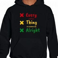Merkloos EVERY LITTLE THING IS GONNA BE ALRIGHT Herenhoodie - Zwart - Maat XL - Lange Mouwen - Normale Pasvorm - Met Capuchon En Steekzakken - Ajax 020 Amsterdam - Bob Marley - Rastabirds - Rastafari - Original Kwoots