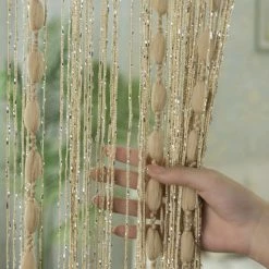 Merkloos Stijvolle Vliegengrodijn - Sier Gordijn - Deurgordijn - Beige - Modern - Ibiza Stijl - 100 *200 Cm