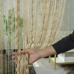 Merkloos Stijvolle Vliegengrodijn - Sier Gordijn - Deurgordijn - Beige - Modern - Ibiza Stijl - 100 *200 Cm -CeLaVi winkel 550x732 50