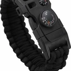 Paracord Survival Armband Met 15 Functies! - Zwart - Handige & Comfortabele Reisgadget Met 15 Functies! - Stoere Survival Multi Tool - Multi Tool - Inclusief Magnesium Vuurstarter