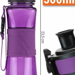 Drinkfles Herbruikbare Waterfles | 500 Ml Paars | Vaatwasserbestendig Drinkbus Bidon | King Mungo KMDF005