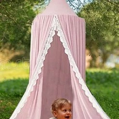 OldPAPA Prinses Bed, Klamboe Voor Kinderen Babybedje, Ronde Koepel Kinderen Binnen Buiten Kasteel Speeltent, Decoratie Leeshoek, Katoenen Linnen, Roze -CeLaVi winkel 550x830 16